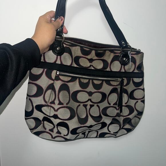 Coach Handbags - This is a Coach Poppy Signature Tote bag in gray sateen with black patent leathe